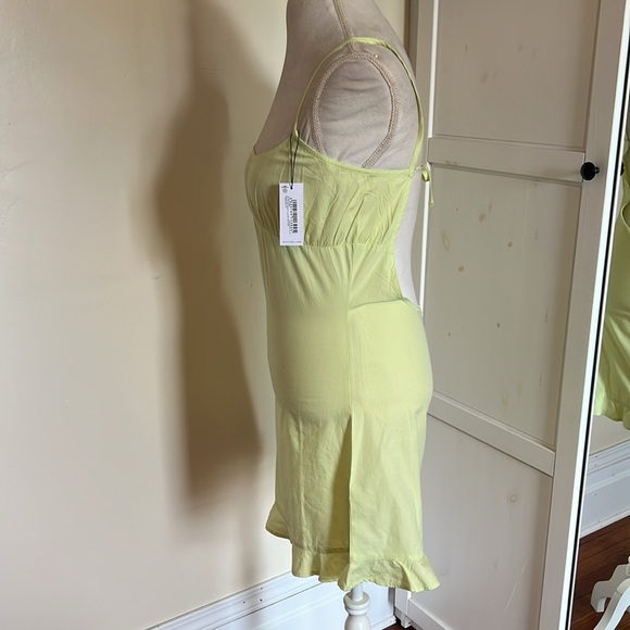 Nasty Gal Yellow/Green Spaghetti Strap Open Back Mini Cotton Sundress NWT - US 6 - Picture 7 of 12